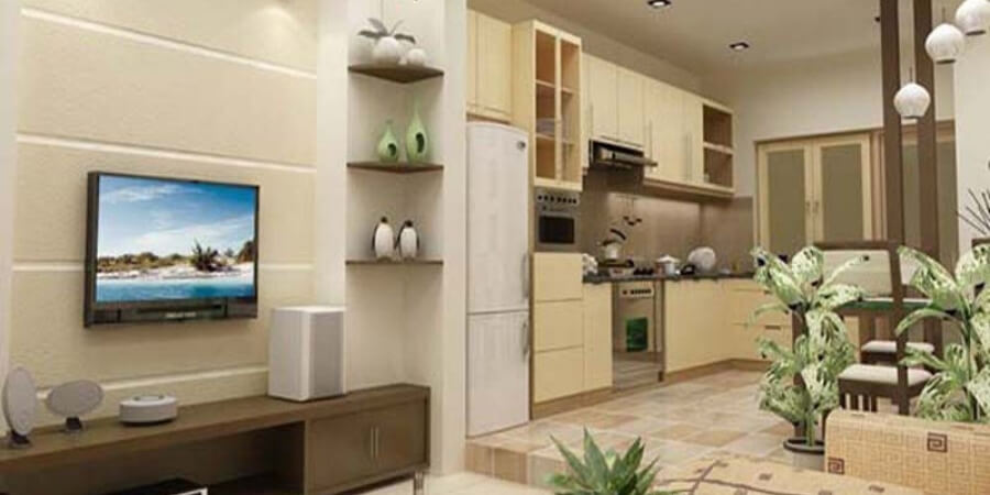 Xem vhi tiết nền nhà bếp cao hơn phòng khách, phòng ngủ