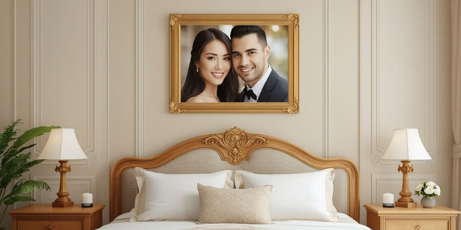 treo ảnh cưới trong phòng ngủ hợp phong thuỷ