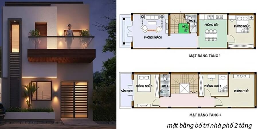 Mẫu nhà ống 2 tầng bố trí ban công