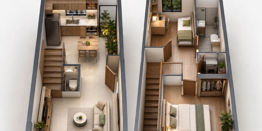Xem thêm chi tiết mẫu nhà 2 tầng 30m2