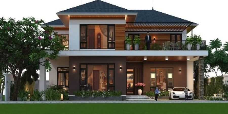 Biệt thự nhà vườn mái Nhật 2 tầng hiện đại mái Thái