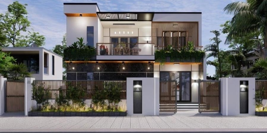 Mẫu nhà 2 tầng đẹp mái bằng