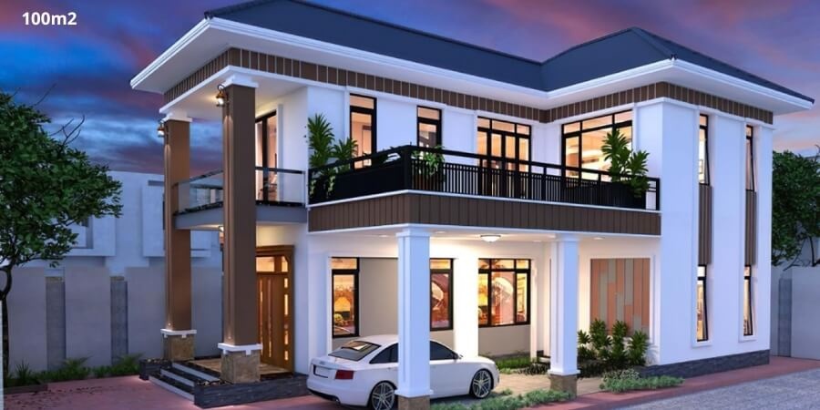 Xem thêm mẫu nhà 2 tầng chữ L 100m2