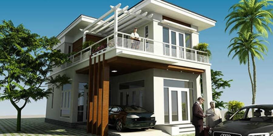 Xem thêm chi tiết mẫu nhà 2 tầng chữ L mái bằng