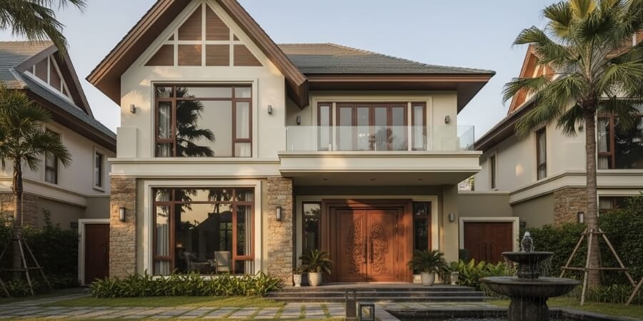 Mẫu nhà gỗ 2 tầng mái Thái thanh thoát