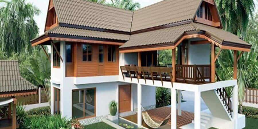 Mẫu nhà gỗ 2 tầng kết hợp bê tông
