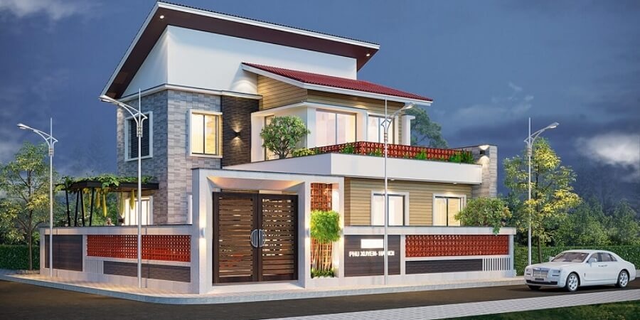 Mẫu nhà 2 tầng lệch đón gió thiên nhiên.